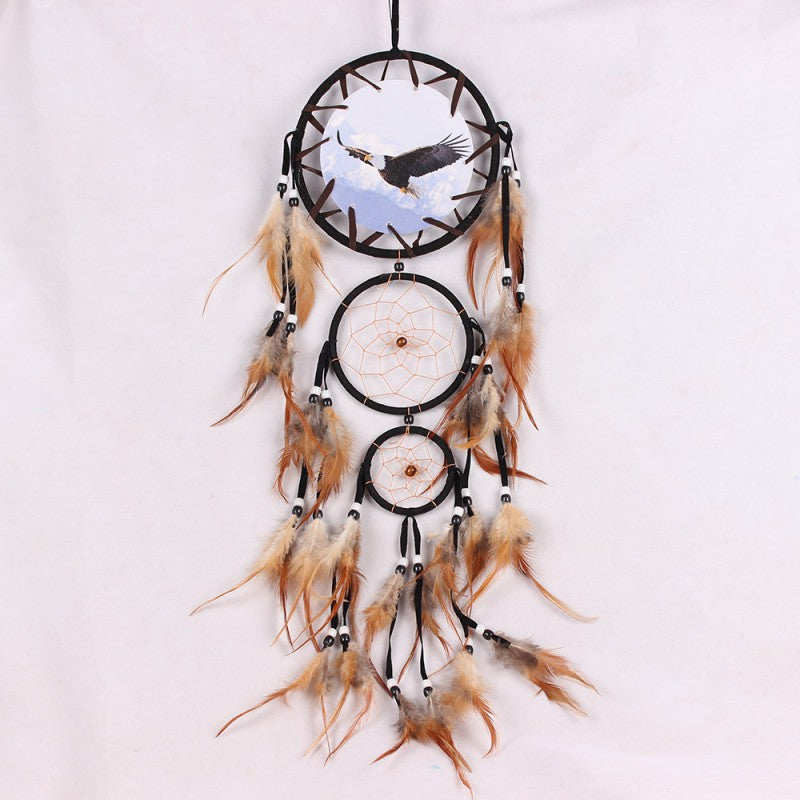 Handmade Feather Dream Catcher Brown Wolf Pattern Wind Chimes For Wall Hanging Ornments Car Home Decoration - Minihomy