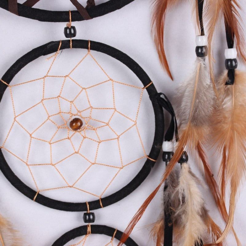 Handmade Feather Dream Catcher Brown Wolf Pattern Wind Chimes For Wall Hanging Ornments Car Home Decoration - Minihomy