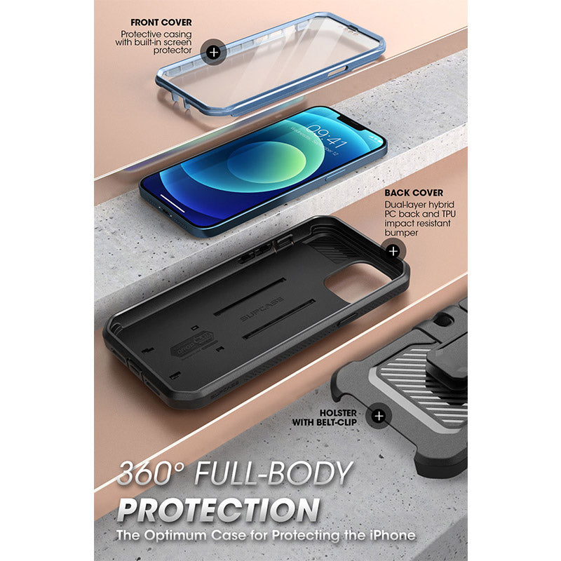 iPhone 13 Pro Case 6.1 inch UB Pro Full-Body Rugged Holster Cover with Built-in Screen Protector - Minihomy