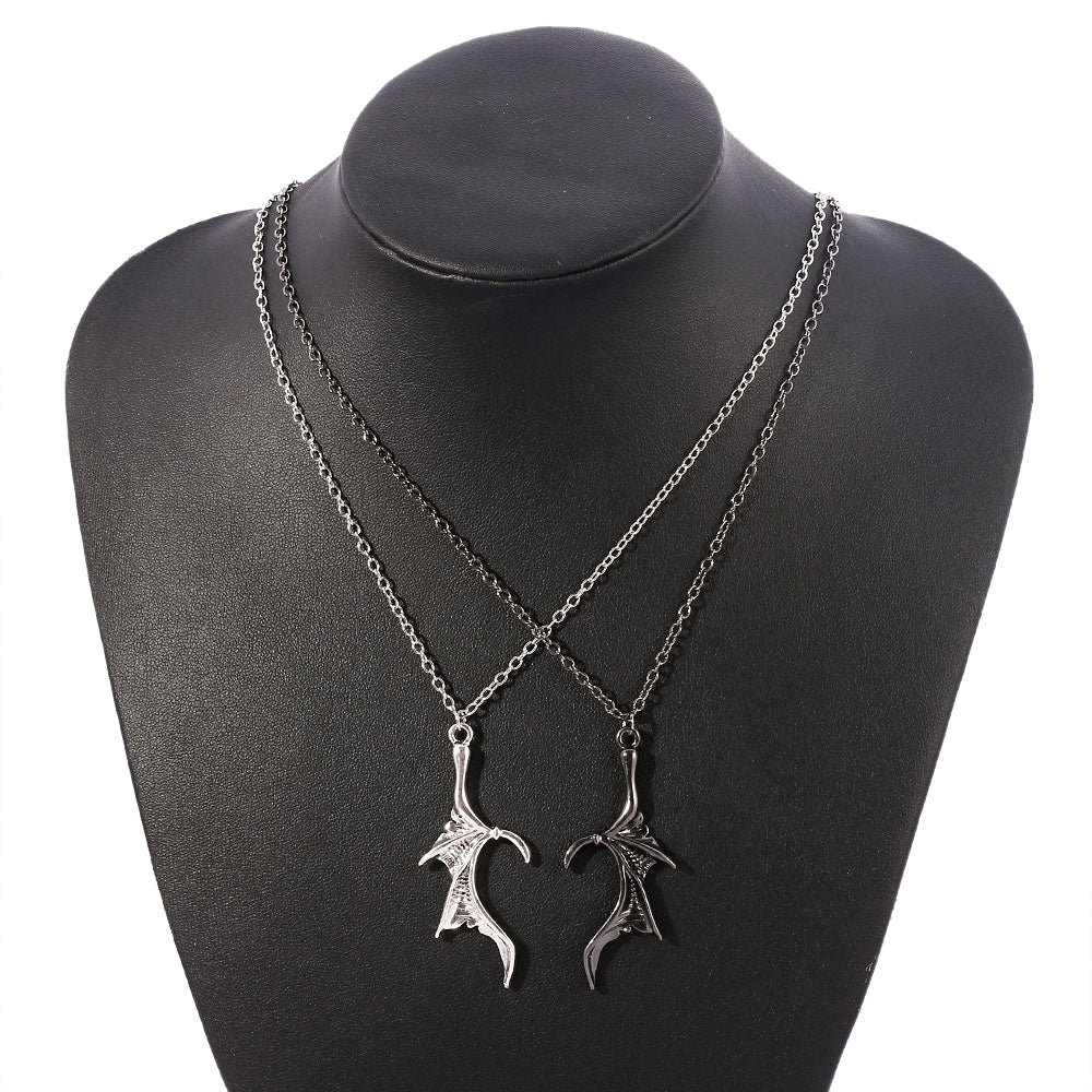 Wing Necklace for Women Men Matching Demon Dragon Wing Love Heart Pendant Necklace