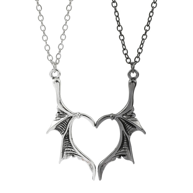 Wing Necklace for Women Men Matching Demon Dragon Wing Love Heart Pendant Necklace