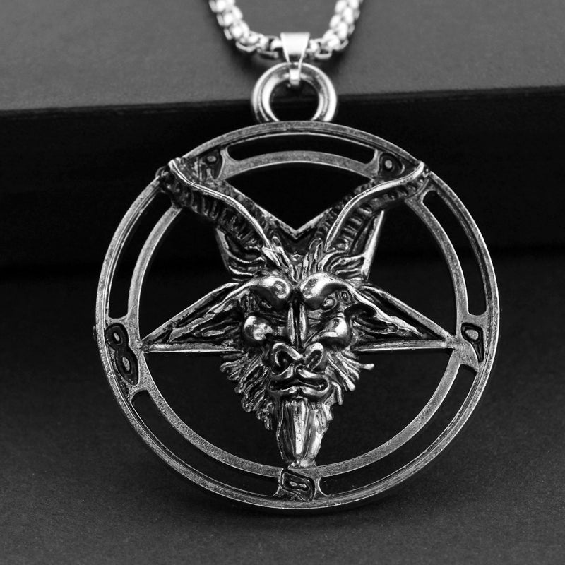 Baphomet Inverted Pentagram Goat Head Necklace For Men - Minihomy