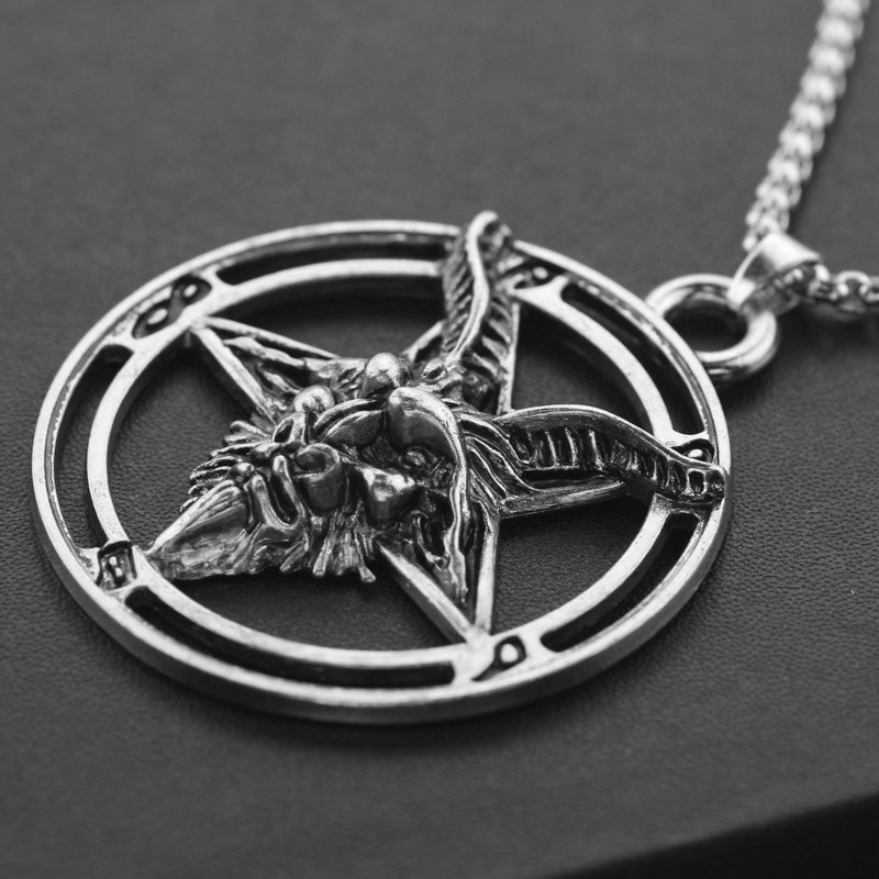 Baphomet Inverted Pentagram Goat Head Necklace For Men - Minihomy